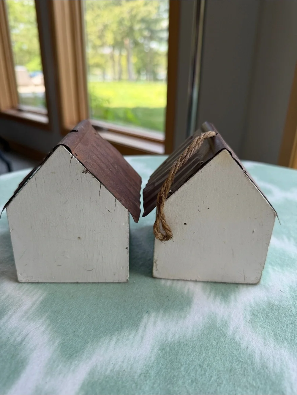 2 Hand-Painted Decorative miniature Birdhouses with Floral Butterflies
